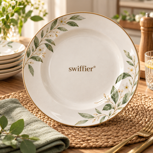 swiffier® Botanical Gold-Rim Ceramic Dinner Plate