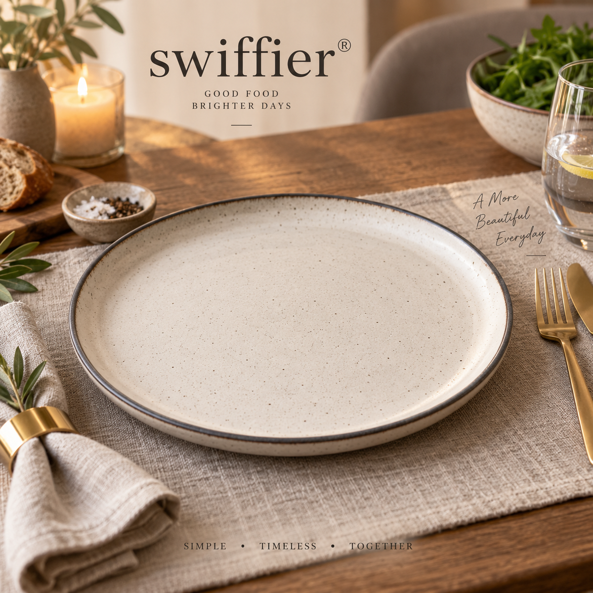 swiffier® Elegant Gold-Rim Ceramic Dinner Plate