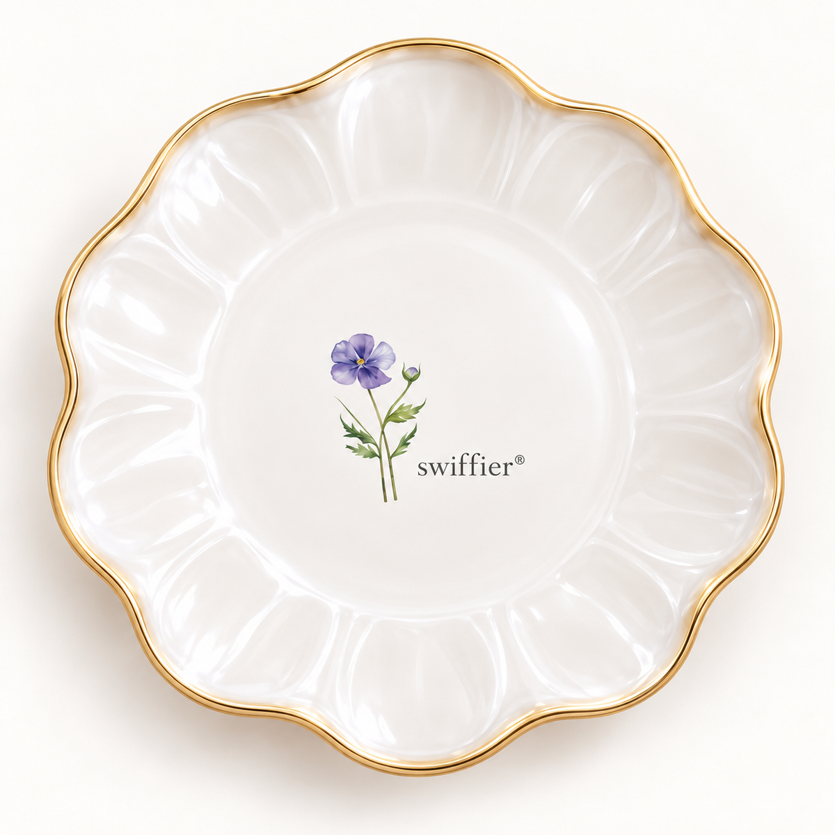 swiffier® Petal-Shaped Gold-Rim Ceramic Dinner Plate