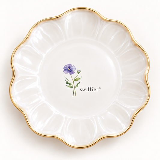 swiffier® Petal-Shaped Gold-Rim Ceramic Dinner Plate