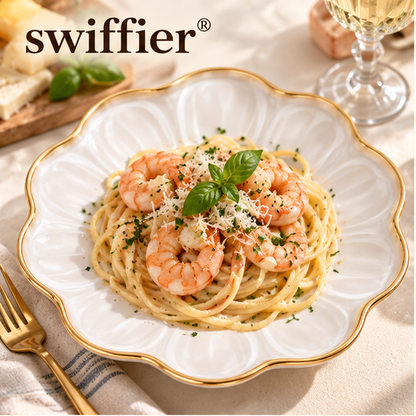 swiffier® Petal-Shaped Gold-Rim Ceramic Dinner Plate