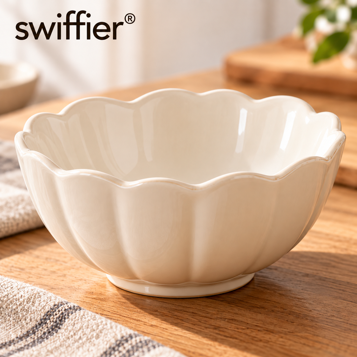 Swiffier® Ivory Scalloped Ceramic Bowl