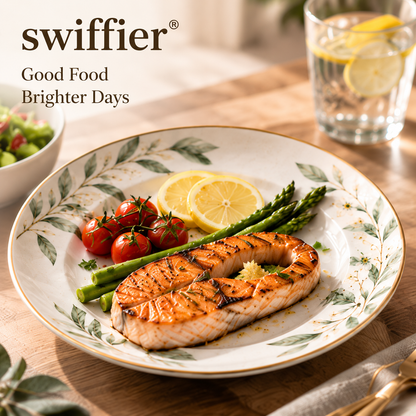 swiffier® Botanical Gold-Rim Ceramic Dinner Plate