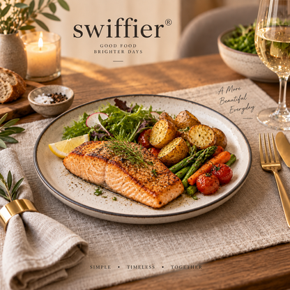 swiffier® Elegant Gold-Rim Ceramic Dinner Plate