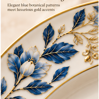 swiffier® Blue Botanical Gold-Rim Porcelain Dinner Plate
