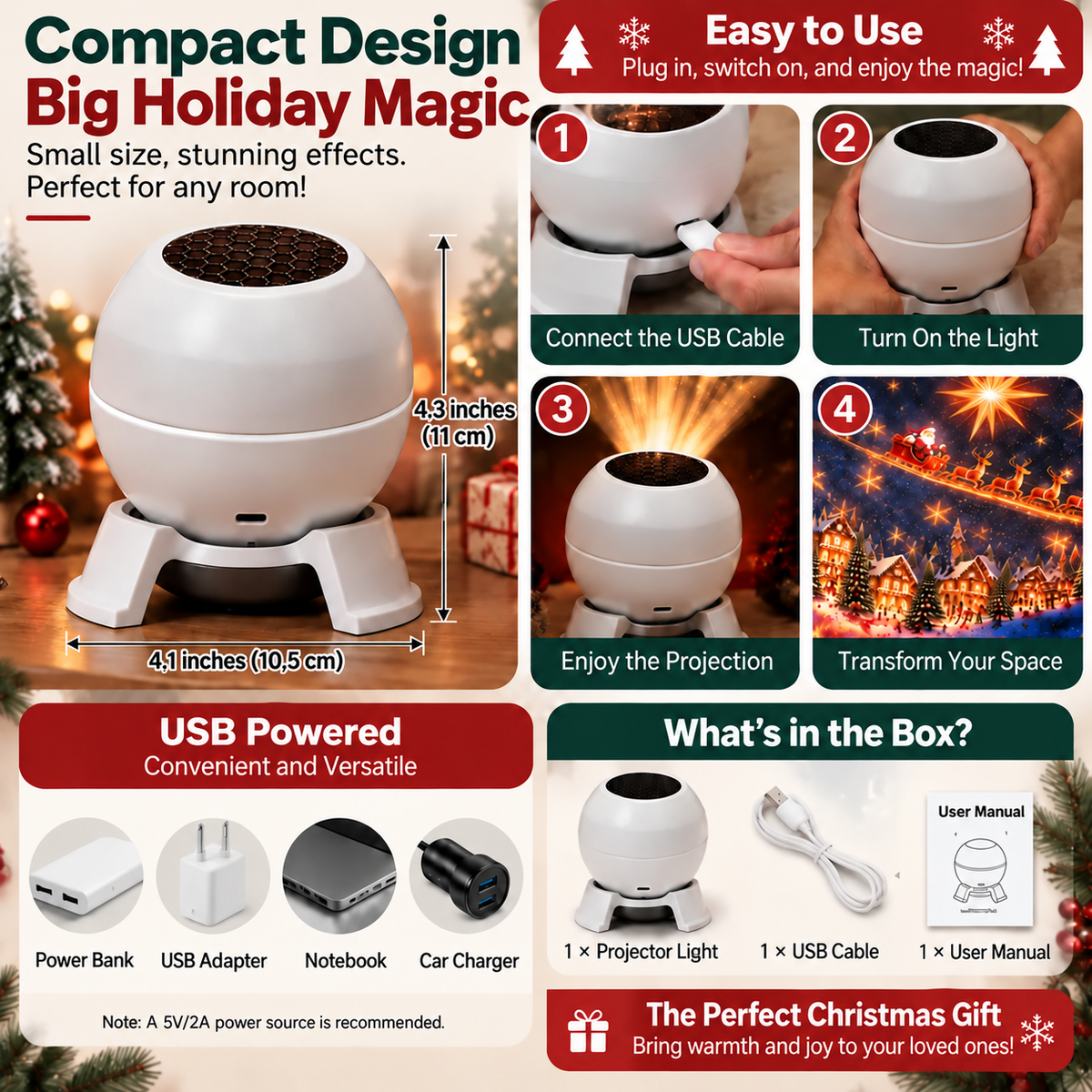 Create a Christmas fairytale in every room – Festive night light with projector