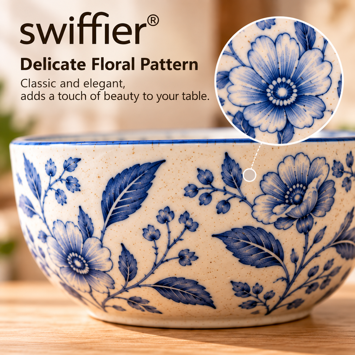 Swiffier® Blue Floral Ceramic Bowl
