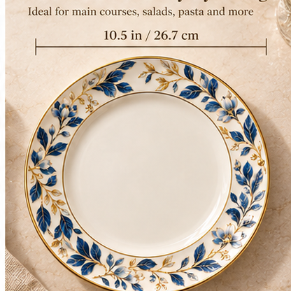 swiffier® Blue Botanical Gold-Rim Porcelain Dinner Plate