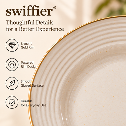 swiffier® Elegant Gold-Rim Ceramic Dinner Plate