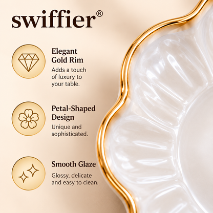 swiffier® Petal-Shaped Gold-Rim Ceramic Dinner Plate