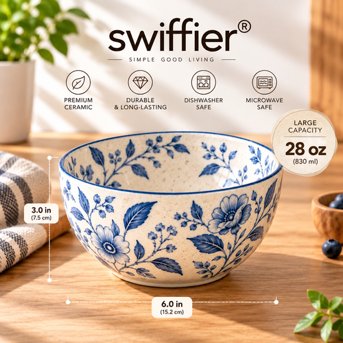 Swiffier® Blue Floral Ceramic Bowl