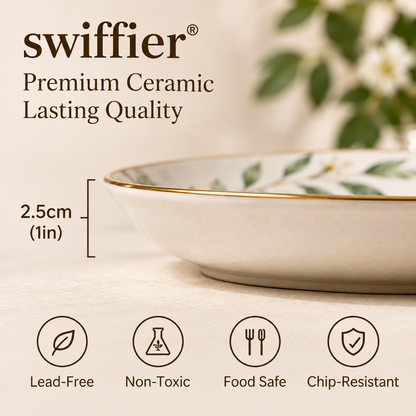 swiffier® Botanical Gold-Rim Ceramic Dinner Plate