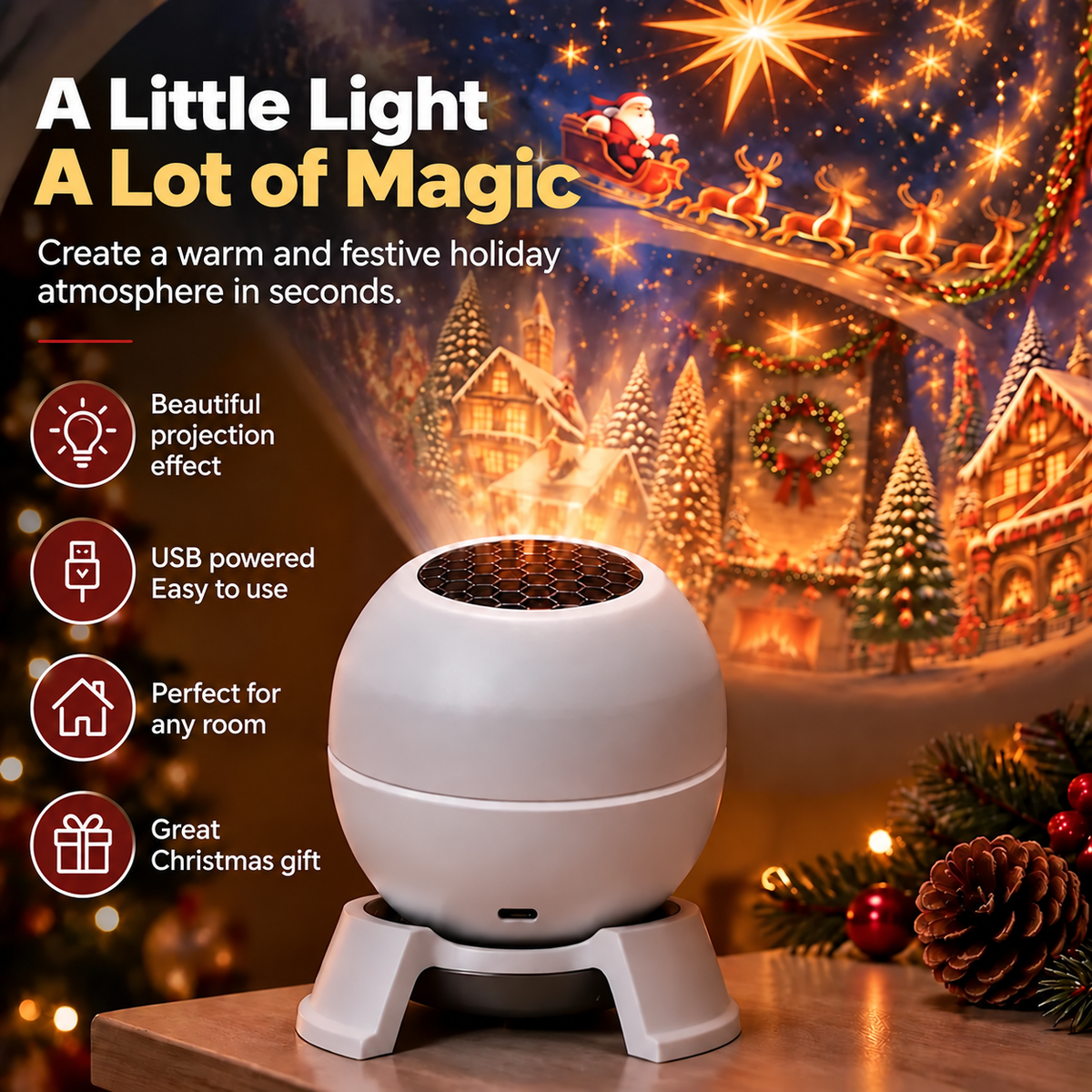 Create a Christmas fairytale in every room – Festive night light with projector