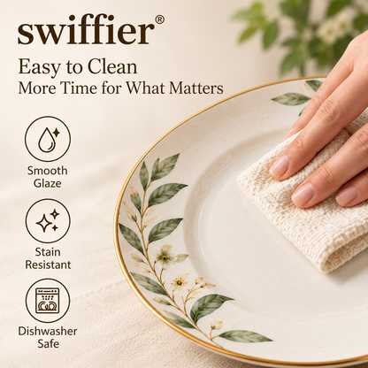 swiffier® Botanical Gold-Rim Ceramic Dinner Plate