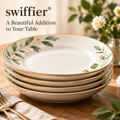 swiffier® Botanical Gold-Rim Ceramic Dinner Plate