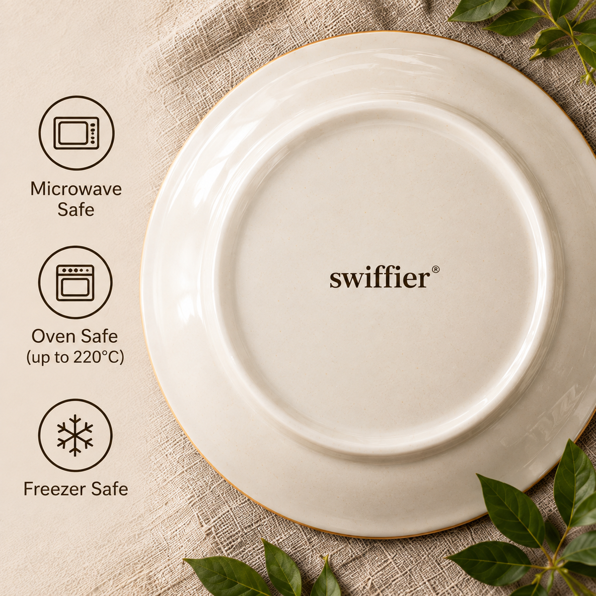 swiffier® Botanical Gold-Rim Ceramic Dinner Plate