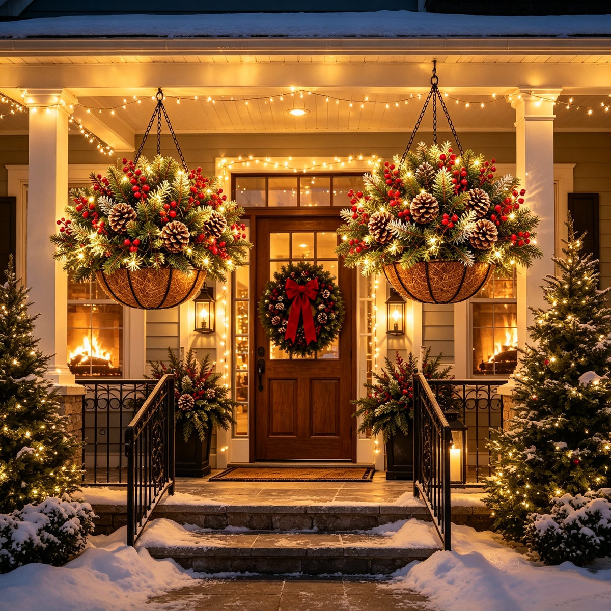 🎄Healrize®  Pre-Lit Christmas Hanging Basket |🎄 Pre-lit, weather-resistant, and zero maintenance